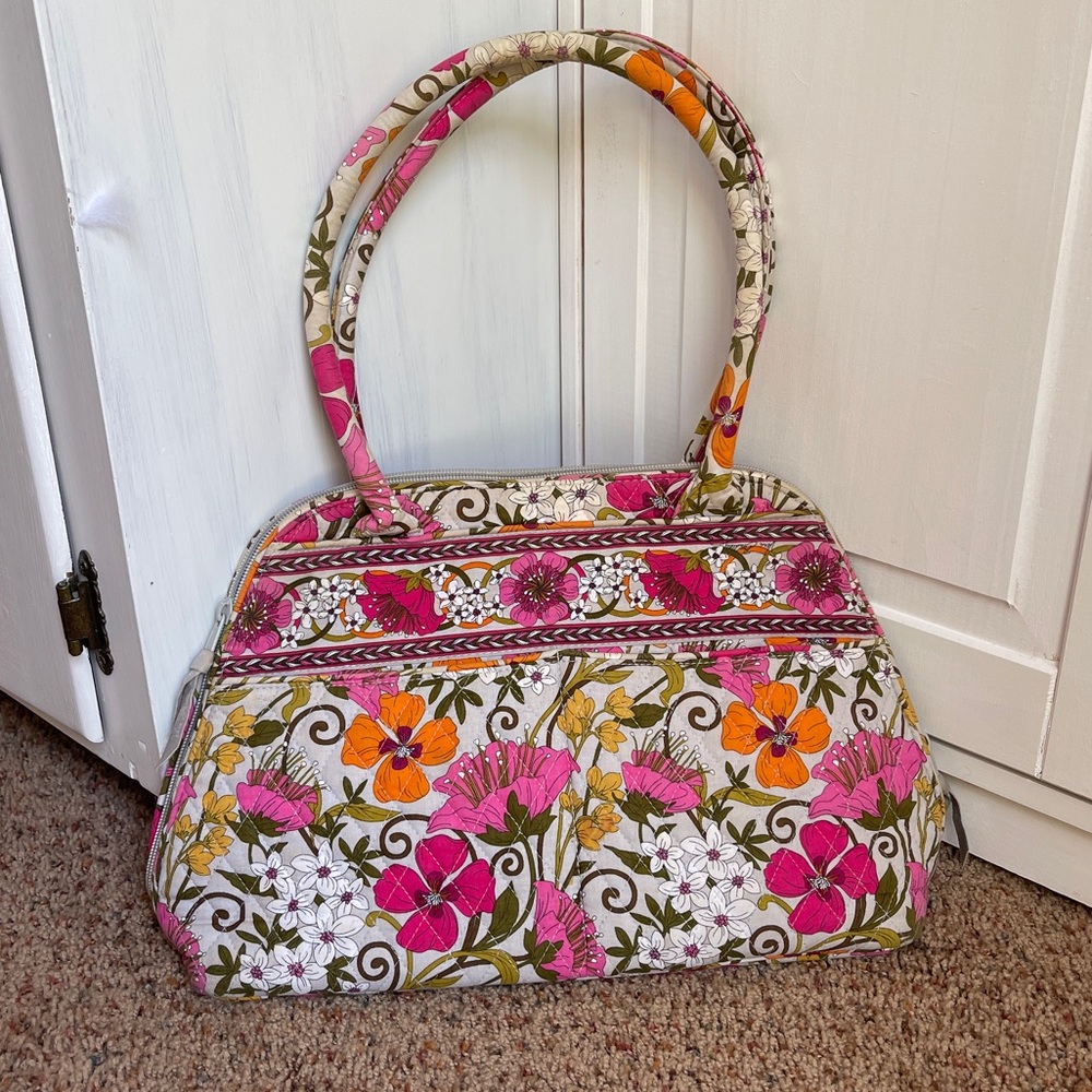 Vera Bradley Tea Garden Metropolitan Zip Medium Bag Wild Flowers EUC